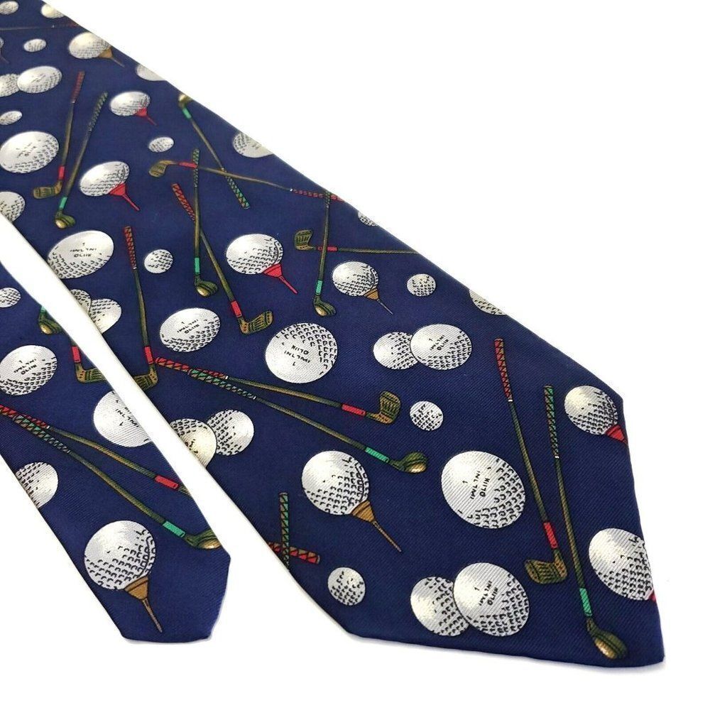 Rooster Golf Print Blue Silk‎ Tie Short Wide